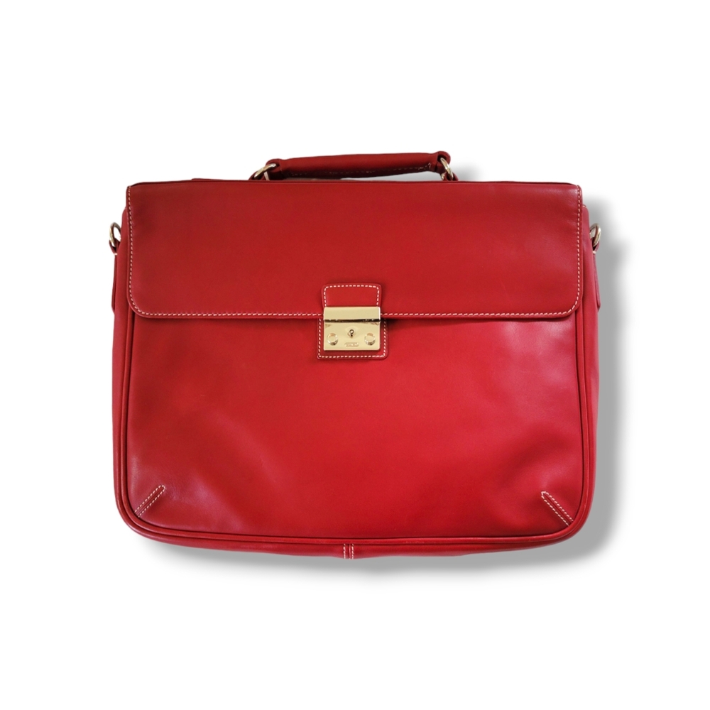 Coach | NWOT 90s VTG Unisex Crimson Red Leather Briefcase Messenger Bag